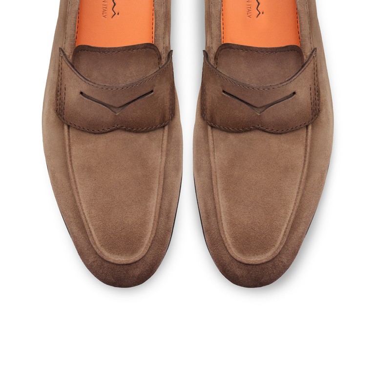 Men's brown suede penny loafer
