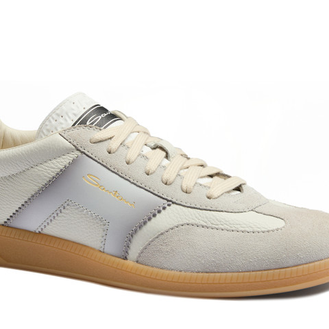 Sneaker DBS Oly da uomo in pelle e suede bianco, grigio e blu - Santoni - 6