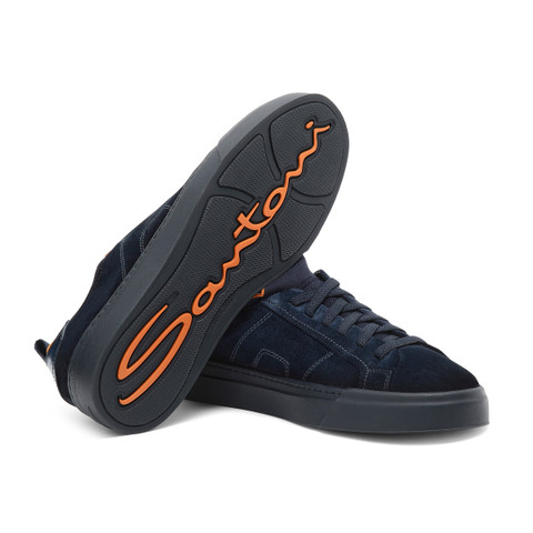 Men's blue suede and leather slip-on sneaker - Santoni - 4