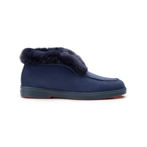 Women's blue nubuck desert boot with fur - Santoni - 1