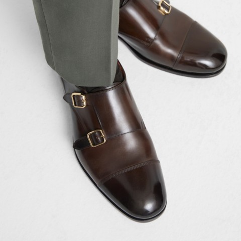 Men's dark brown leather double monk straps shoe - Santoni - 7