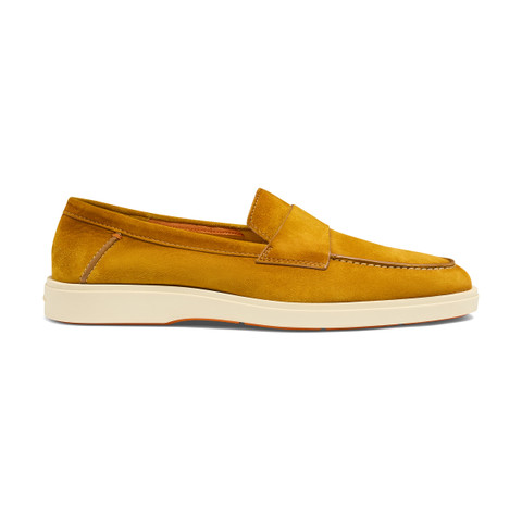 Men's yellow suede penny loafer - Santoni - 1
