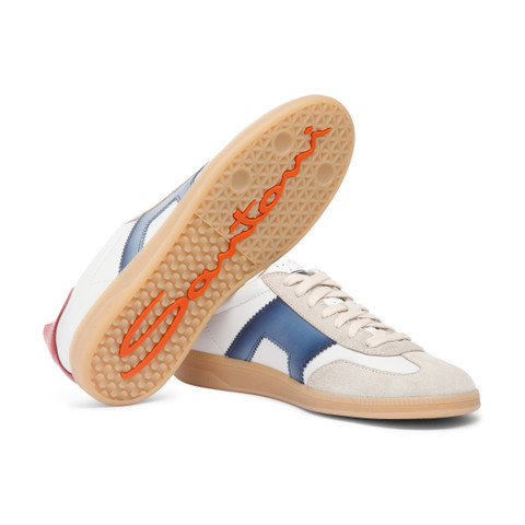 Sneakers DBS Oly de hombre de piel y ante rojo, azul y beige - Santoni - 4