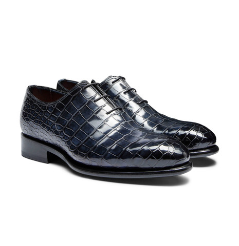 Men's blue alligator leather Oxford shoe - Santoni - 2
