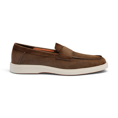 Men's brown suede penny loafer - Santoni - 1