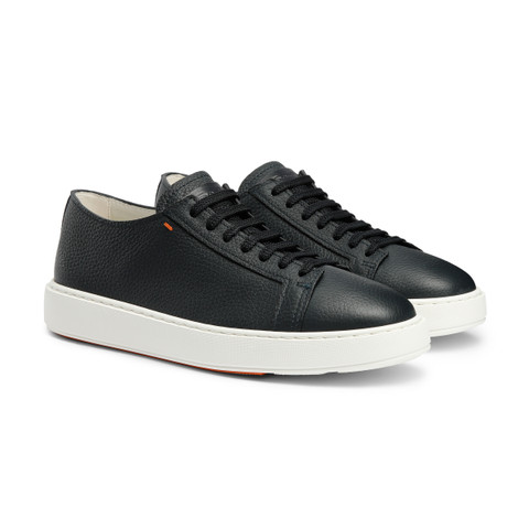 Men's blue tumbled leather sneaker - Santoni - 3