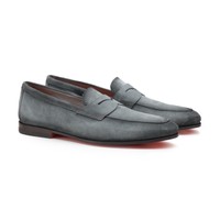 Men's green suede Carlo penny loafer - Santoni - 2