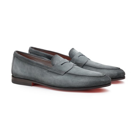 Men's green suede Carlo penny loafer - Santoni - 2