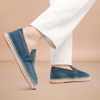Blaue Espadrilles f&uuml;r Herren aus Wildleder mit Schnalle - Santoni - 2