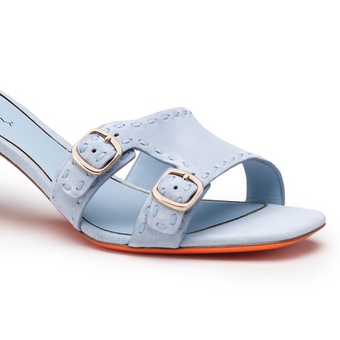 Women's light blue leather low-heel Didi sandal - Santoni - 4