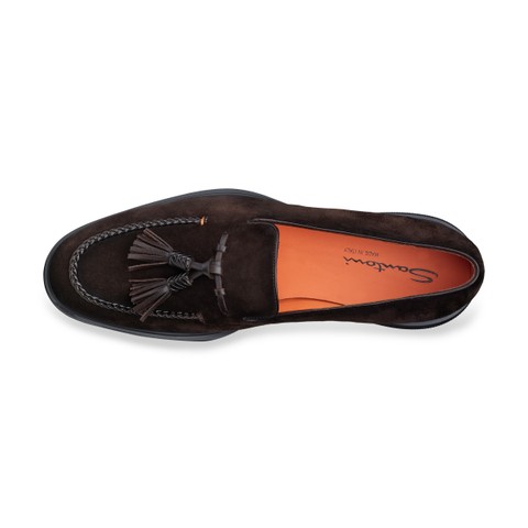 Men's dark brown suede Easy tassel loafer - Santoni - 4