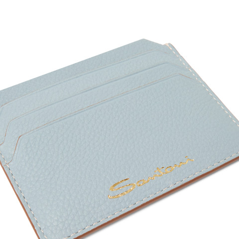 Light blue tumbled leather credit card holder - Santoni - 4