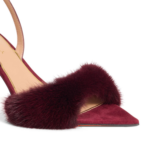 Women's burgundy suede and mink high-heel sandal - Santoni - 6