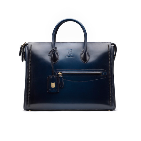 Blue leather Meraviglia Collection laptop bag - Santoni - 1