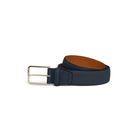 Men's blue tumbled leather adjustable belt - Santoni - 1