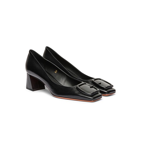 Women's black leather mid-heel pump - Santoni - 4
