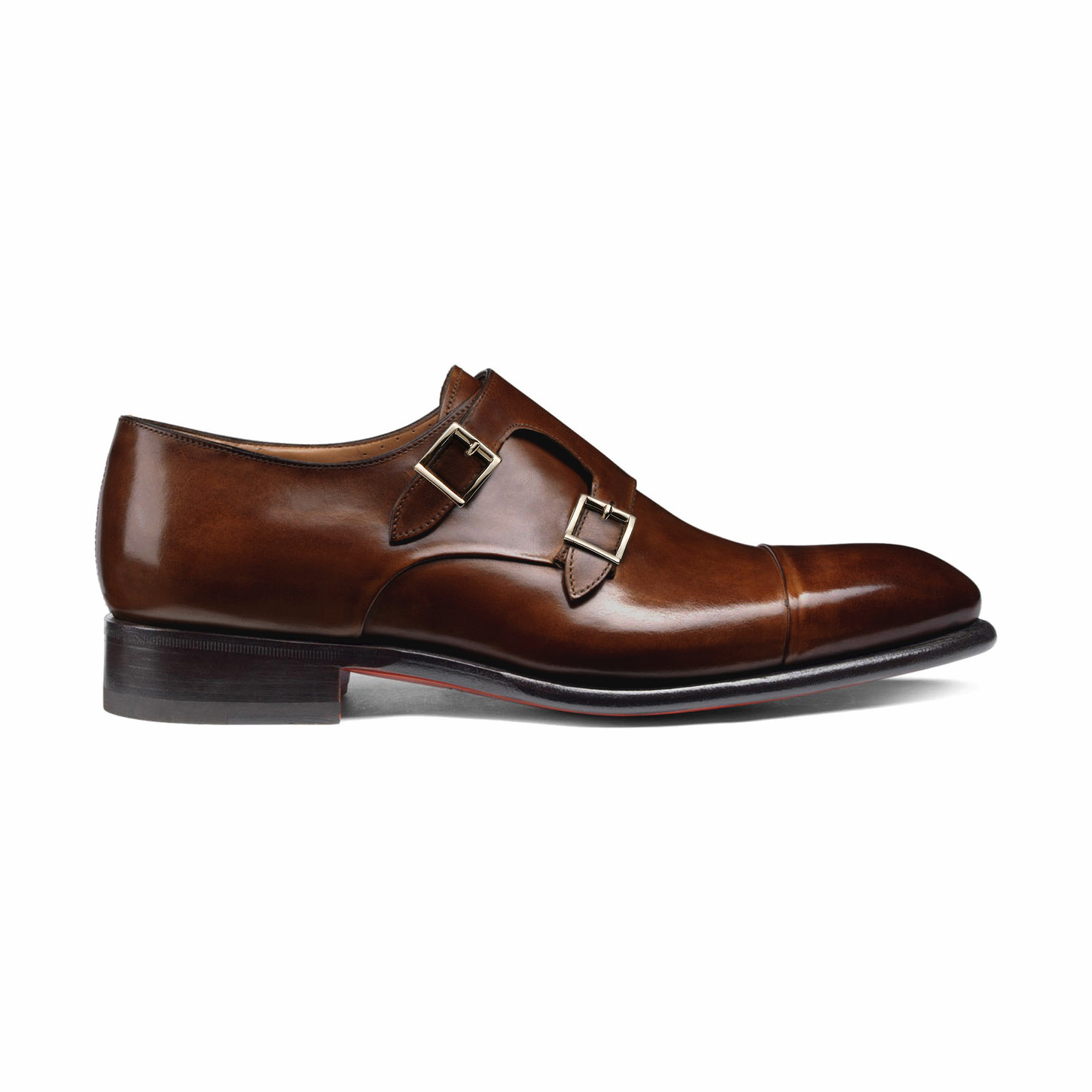 Santoni Doppia fibbia da uomo in pelle marrone medio