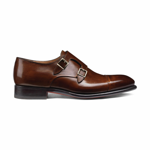 Men's mid brown leather double-buckle shoe - Santoni - 2.0