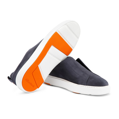 Men's blue suede slip-on sneaker - Santoni - 4