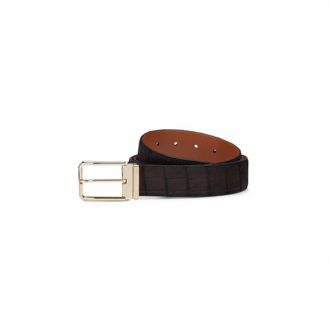 Dark brown alligator nubuck belt - Santoni - 1