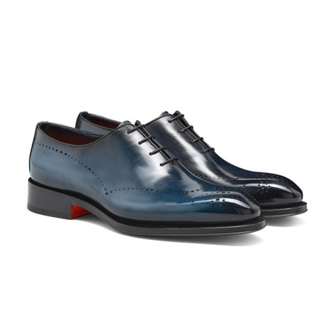 Men's blue leather Oxford brogue shoe - Santoni - 2