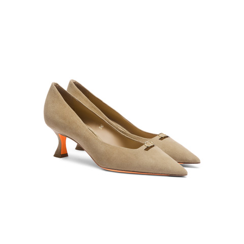 Women's beige suede mid-heel pump - Santoni - 2