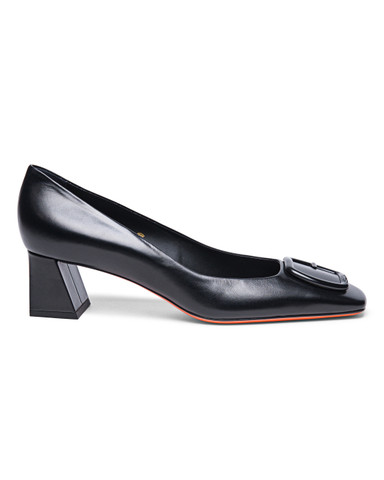 Women's black leather mid-heel pump - Santoni - 2
