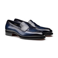 Men's blue leather Meraviglia Collection penny loafer - Santoni - 2