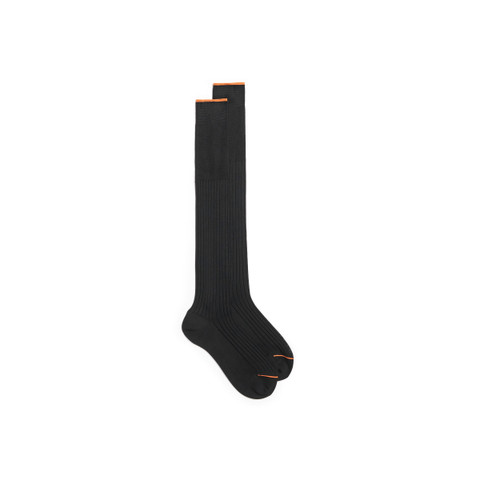 Black Filo di Scozia mercerised cotton high socks - Santoni - 1