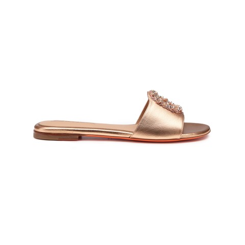 Women's pink laminated leather slide sandal - Santoni - 1
