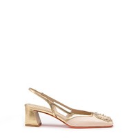 Women's pink and gold leather mid-heel slingback - Santoni - 1