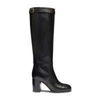Women's black leather high-heel boot - Santoni - 1
