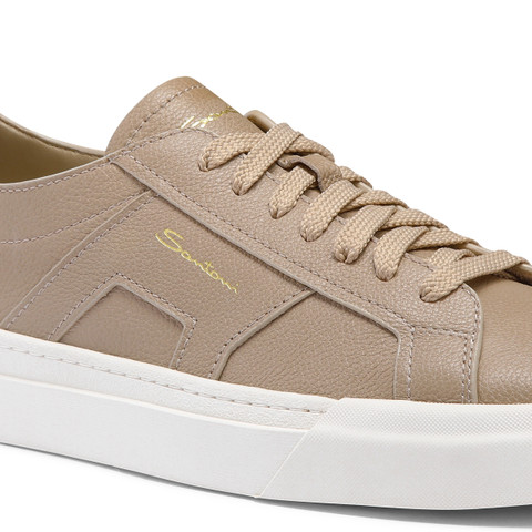 Double Buckle Sneaker de hombre de piel abatanada beige - Santoni - 6