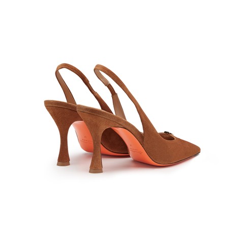 Escarpin &agrave; bride arri&egrave;re et talon haut en daim marron pour femme - Santoni - 3