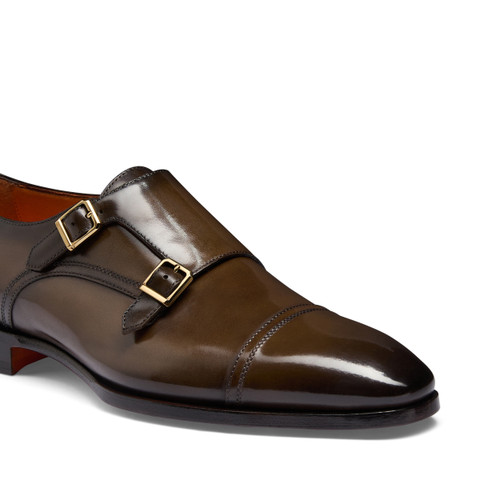 Men's dark brown leather double monk straps shoe - Santoni - 6