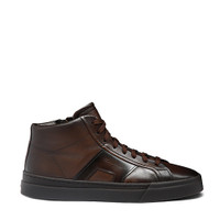 Men's dark brown leather Double Buckle Sneaker - Santoni - 1