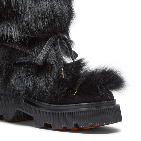 Women's black leather and fox ankle boot - Santoni - 5