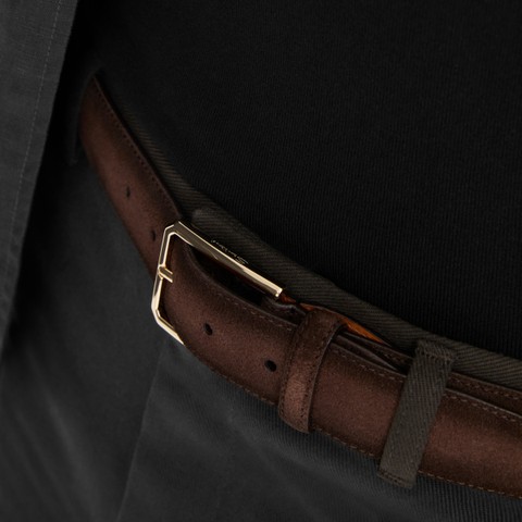 Dark brown suede adjustable belt - Santoni - 5