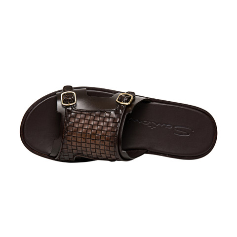 Sandale à double boucle en cuir marron avec tige tressée pour homme - Santoni - 4