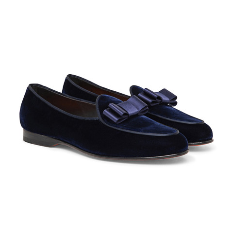 Men's blue velvet Andrea loafer - Santoni - 3