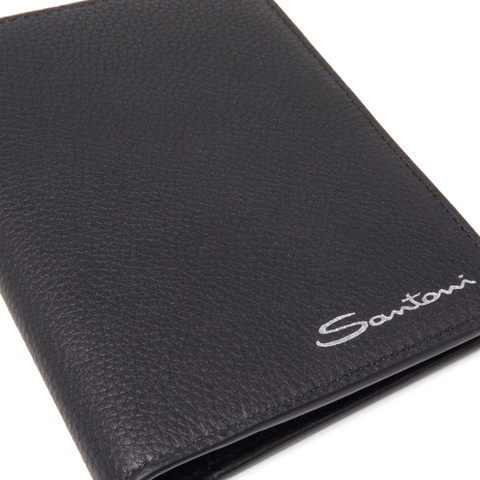 Black tumbled leather passport case - Santoni - 2