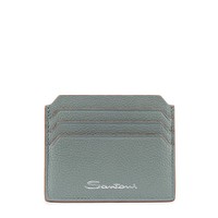 حافظة لبطاقات الائتمان من الجلد المحبب بلون أزرق فاتح - Santoni - 1