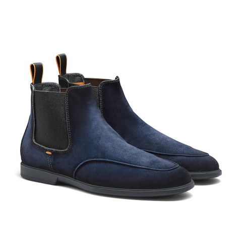 Botines Chelsea de hombre en ante azul - Santoni - 3