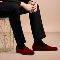 Mocassino Andrea da uomo in velluto rosso - Santoni - 2