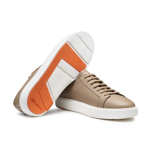 Men's beige tumbled leather sneaker - Santoni - 3