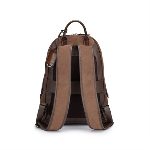 Brown suede and leather backpack - Santoni - 4