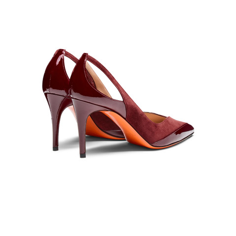 Women's burgundy patent leather and suede high-heel pump - Santoni - 4