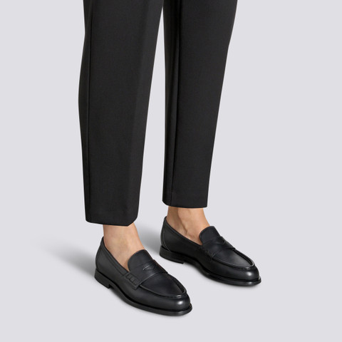 Women&rsquo;s black leather penny loafer - Santoni - 2