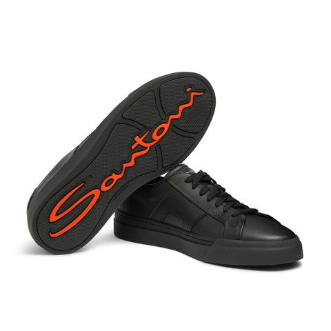 Men&rsquo;s black leather double buckle sneaker - Santoni - 4