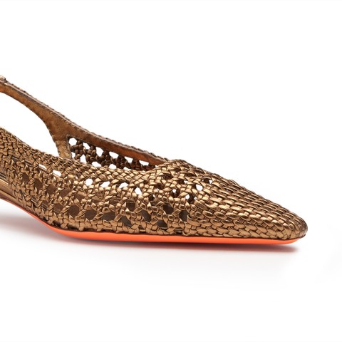 Slingback tacco basso da donna in pelle intrecciata oro - Santoni - 5